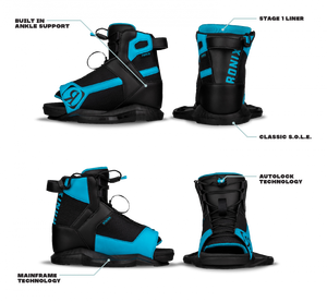 RONIX WAKEBOARDING KIDS BOOTS 2023- Vision - Stage 1 - Black / Blue